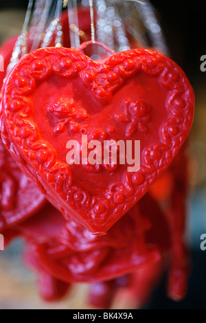Close-up of heart decoration, Christmas market, Munich, Bavaria, Germany, Europe Stock Photo