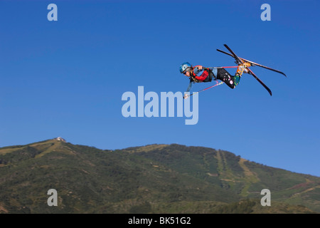 Ski Jumper Practicing at a Training Facility, Steamboat Springs, Routt County, Colorado, USA Stock Photo