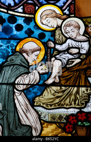 Stained glass depicting St. Dominic at Saint-Honore d'Eylau church, Paris, Ile de France, France, Europe Stock Photo