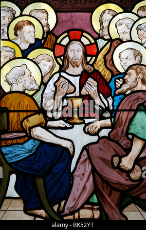 Stained glass depicting the Last Supper at Saint-Honore d'Eylau church, Paris, Ile de France, France, Europe Stock Photo