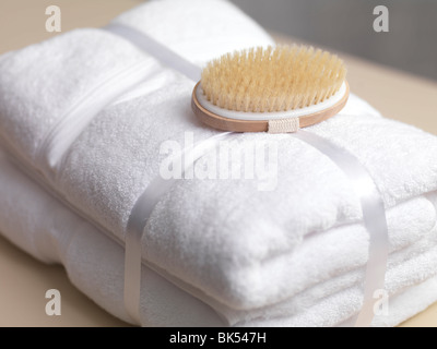 Towels and Scrub Brush Stock Photo