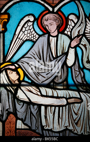 Stained glass window, Notre Dame de Paris cathedral, Paris, France Stock Photo