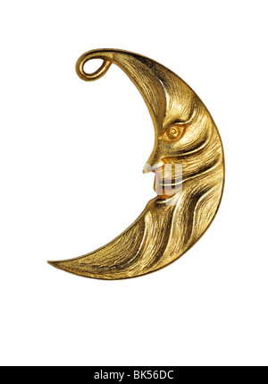 Crescent shaped Man in the Moon Ornament Stock Photo