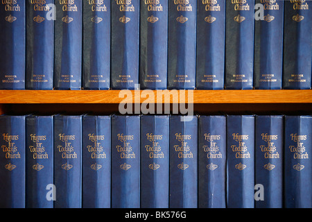 Hymn books in a Reformed church, London, England, Unnited Kingdom, Europe Stock Photo