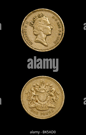 Old one pound sterling coin on a black background Stock Photo