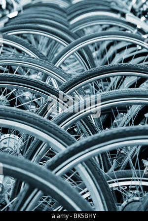 Abstract image of many bicycle wheels in The Netherlands Stock Photo