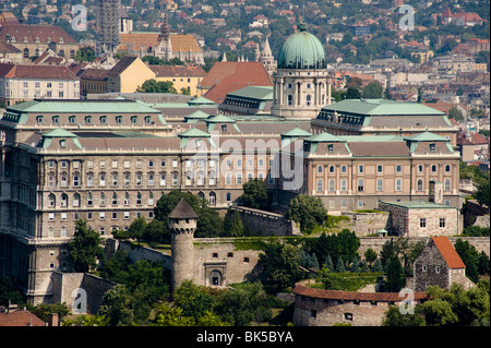 An aerial view of the Royal Palace on Castle Hill from Gellert Hill, Budapest, Hungary, Europe Stock Photo