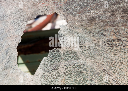 A broken windscreen on a car. Stock Photo
