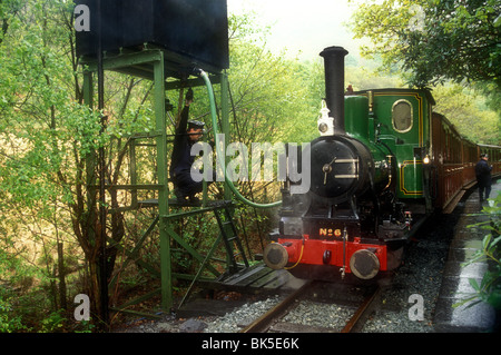 Talyllyn Railway loco No.6 taking on water. Stock Photo