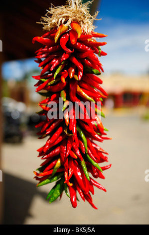 Hatch Chile Ristras in Taos city, New Mexico. Stock Photo