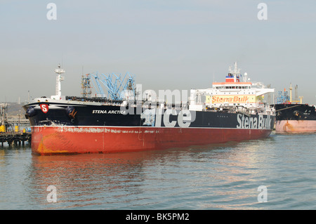 Bulk fuel carrier ship the Stena Arctica moored alongside Fawley Marine Terminal on Southampton Water southern England UK Stock Photo