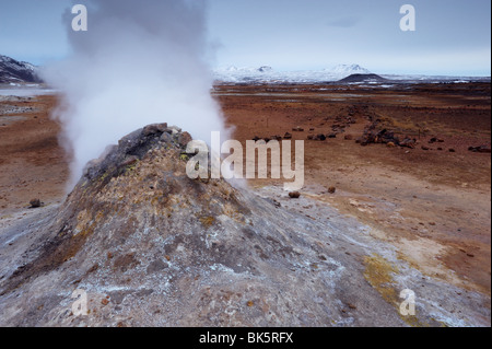 Steam vent at Namaskard geothermal area near Lake Myvatn and Reykjahlid, Iceland Stock Photo