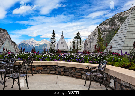 Scenic View from the Terrace of the Banff Springs Hotel, Alberta, Canada Stock Photo