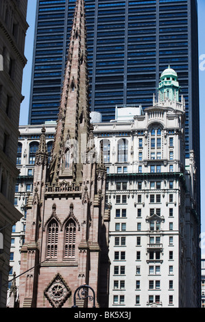 Episcopal syle Trinity Church, Gothic revival built in 1846, Wall Street, Manhattan, NYC Stock Photo
