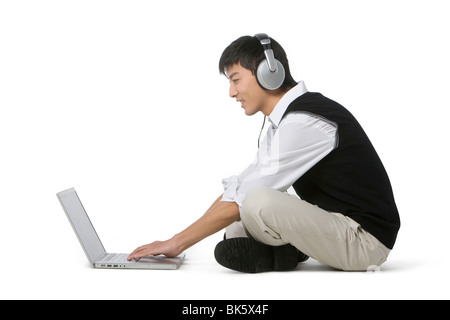 Schoolboy on the computer Stock Photo