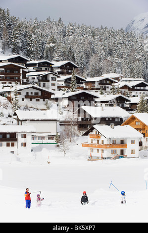 Distant view of a ski lift on a mountain slope in french alps Stock ...