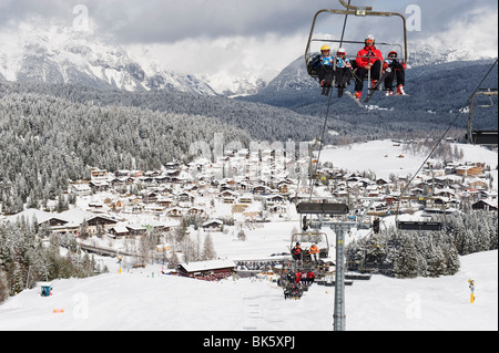 Chairlift on a ski slope, Seefeld ski resort, the Tyrol, Austria, Europe Stock Photo