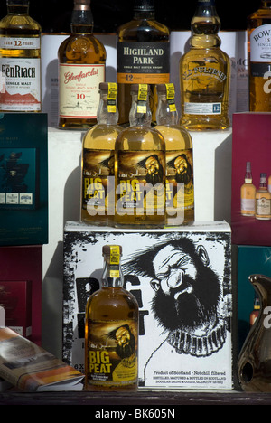 Part of the window display in a Scotch Whisky shop in Victoria Street, Edinburgh. Stock Photo