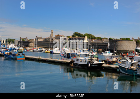 Old walled town seen from the fishing harbour, Concarneau, Finistere, Brittany, France, Europe Stock Photo