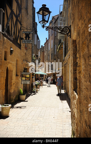 Street in the medieval old town of Sarlat, Dordogne, France. Europe Stock Photo