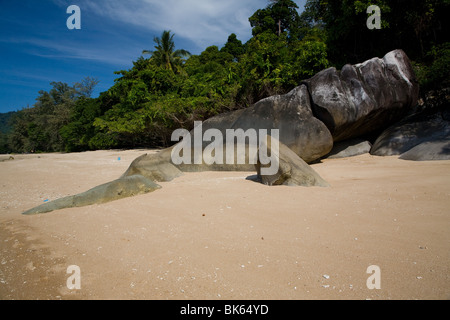Tioman island coastline beach rock formation asia Stock Photo