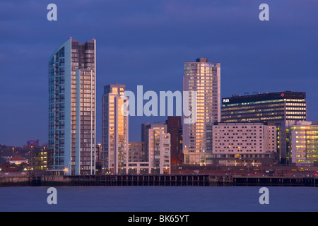 Skyline and Waterfront at night, Liverpool, Merseyside, England Stock Photo