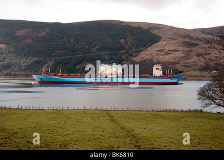 Profile View Six Ship Raft of Maersk Cargo Vessels Loch Striven Argyll & Bute Western Scotland Stock Photo