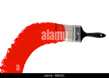 Brush with red paint isolated over white background Stock Photo