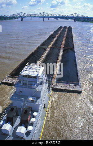 tugboat pushing coal barges up Ohio River Louisville Kentucky Stock Photo