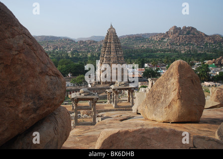 The Virupaksha Temple viewed from Hermakuta Hill in Hampi India Stock Photo