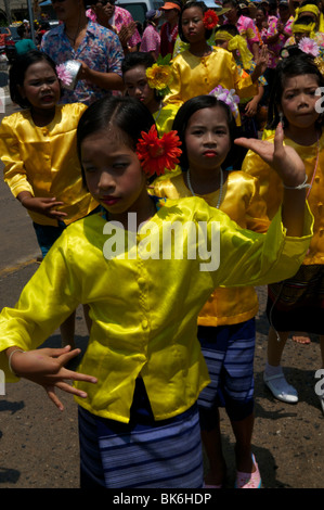 Children dancing at the Songkran Festival in Koh Phangan Thailand Stock Photo