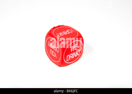 Drinking game dice close up on white background Stock Photo
