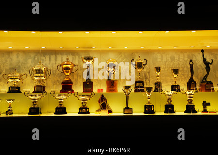 Trophies on display in the Real Madrid club museum, Spain Stock Photo