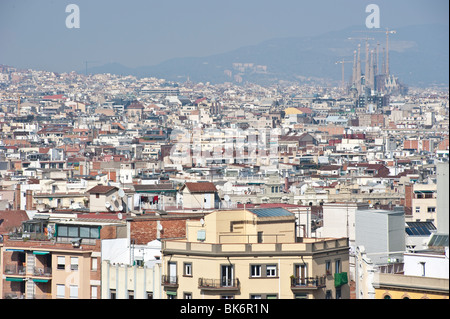 General view of Barcelona with the Sagrada familia from the top of Montjuic pak, Barcelona, Spain. Stock Photo