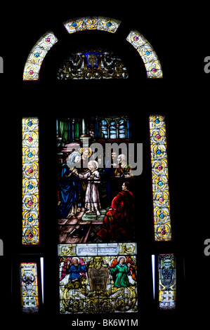 Stained glass windows in Basilique Notre-Dame, Montreal, Canada Stock Photo