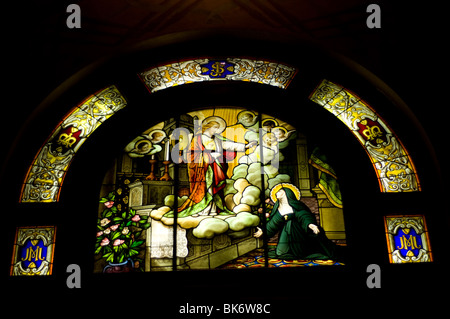 Stained glass windows in Basilique Notre-Dame, Montreal, Canada Stock Photo