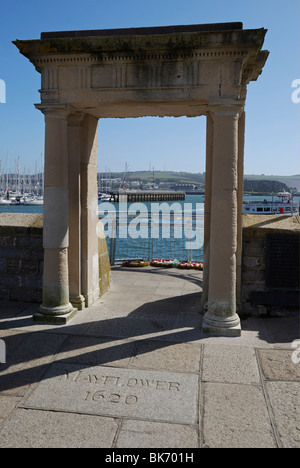 The Mayflower Steps at the Barbican, Plymouth, South Devon, England. Stock Photo