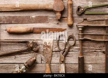 A collection of old rusty tools Stock Photo