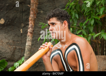 A traditional aboriginal display at the Tjapukai Aboriginal Park near Cairns, Queensland, Australia. Stock Photo