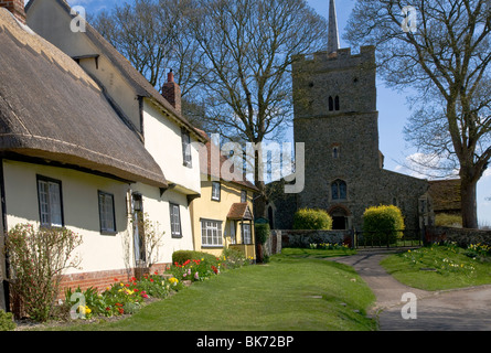 Quiet lane with row of cottages in the picturesque village of Wendens Ambo in Essex Stock Photo