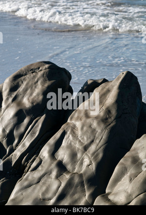 Rocks with smooth surface near the sea, Lofoten islands, North Norway Stock Photo