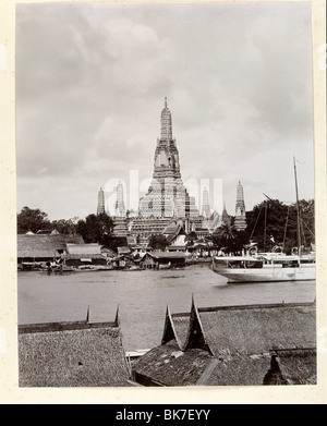 Old photo of Wat Arun with Chao Phraya River taken by Robert Lenz in 1890, Bangkok, Thailand, Southeast Asia, Asia Stock Photo