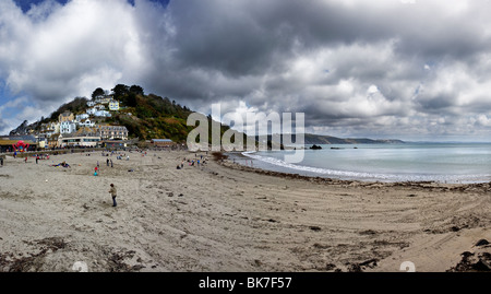 A panoramic view of East Looe Beach in Cornwall.  Photo by Gordon Scammell Stock Photo