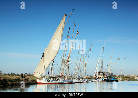 Felucca boats on river nile at luxor Stock Photo