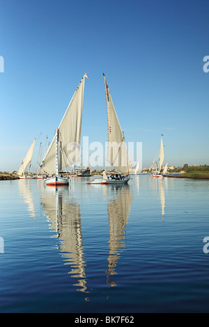 Felucca boats on river nile at luxor Stock Photo