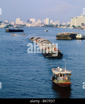 Barges on the Chaophraya River, Bangkok, Thailand, Southeast Asia, Asia Stock Photo