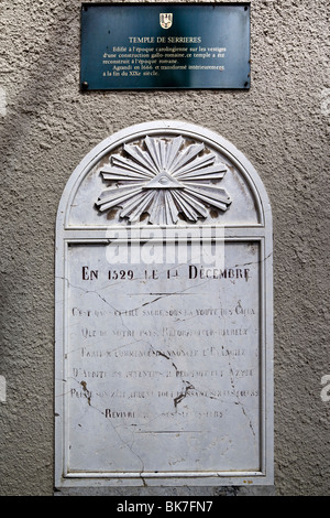 Sign on the Temple de Serrieres; Serrieres, Neuchatel, Switzerland Stock Photo