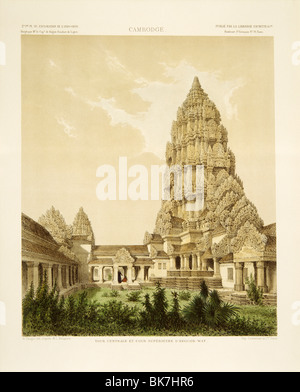 Engraving of Angkor Wat from Exploration de L'Indo-Chine by Delaporte, Cambodia, Indochina, Southeast Asia, Asia Stock Photo