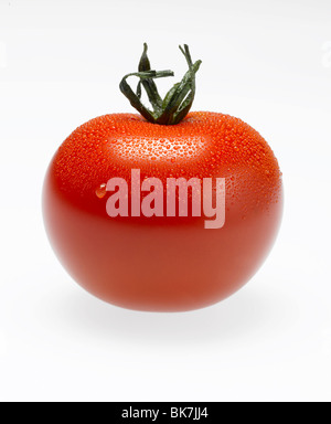 tomato with green stem on white background Stock Photo