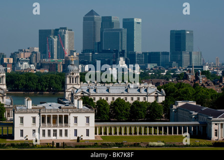 Docklands skyline from Greenwich, London, England, United Kingdom, Europe Stock Photo